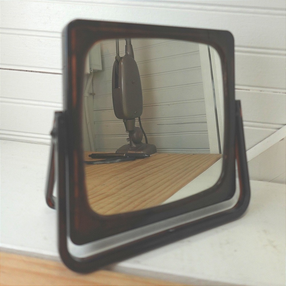 Vintage Vanity Mirror Double Sided Magnifying Made in Hong Kong MCM Lucite Frame